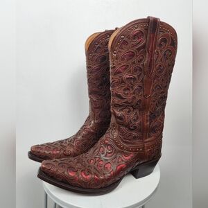 Lucchese 1883 "Sierra" Women’s Boots - Red Metallic Inlay - Size 8.5 B